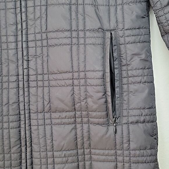 LEVI'S Black Plaid Quilted Long Puffer Coat Jacket size XS Neutral Warm Winter - Picture 4 of 16